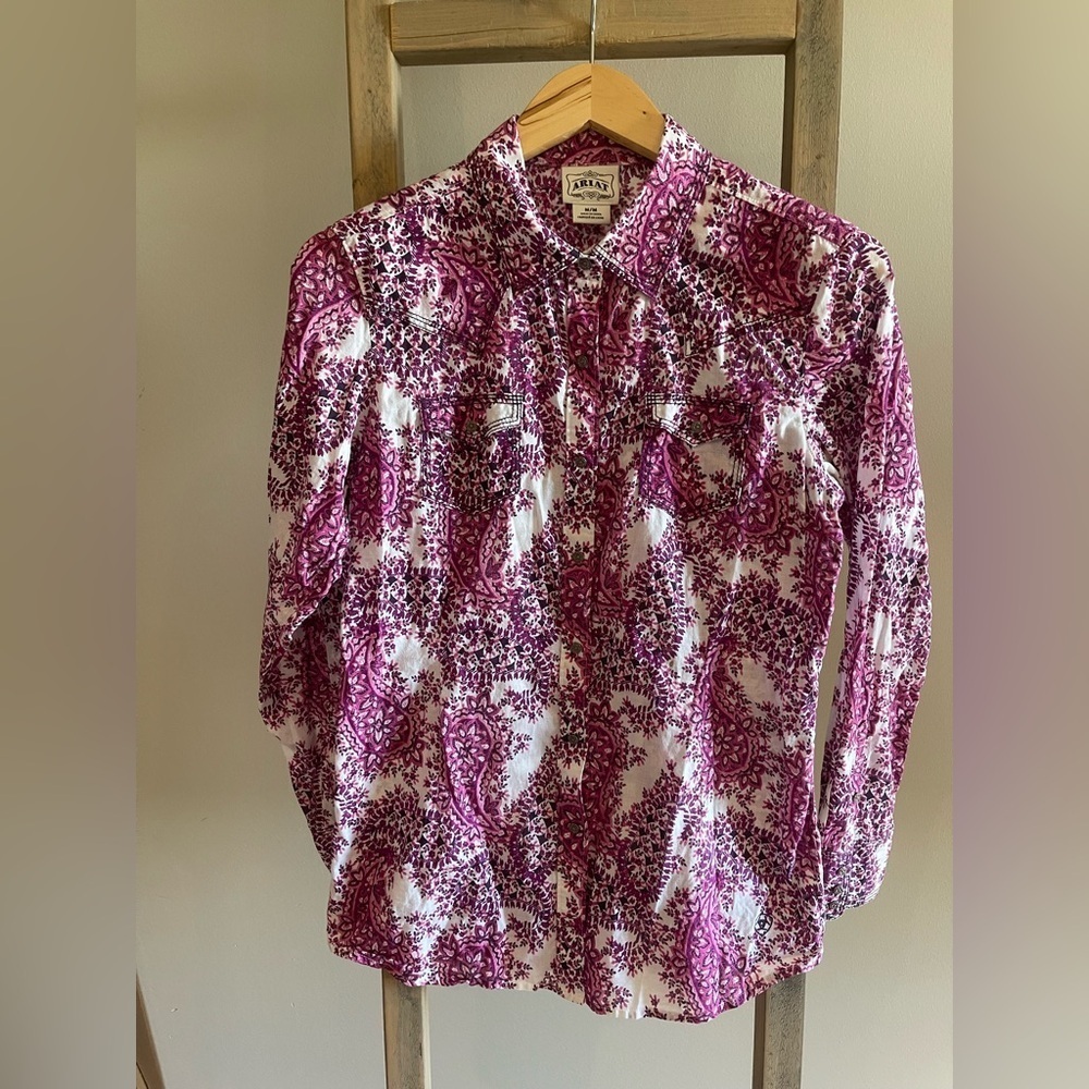 Ariat pink paisley button down shirt